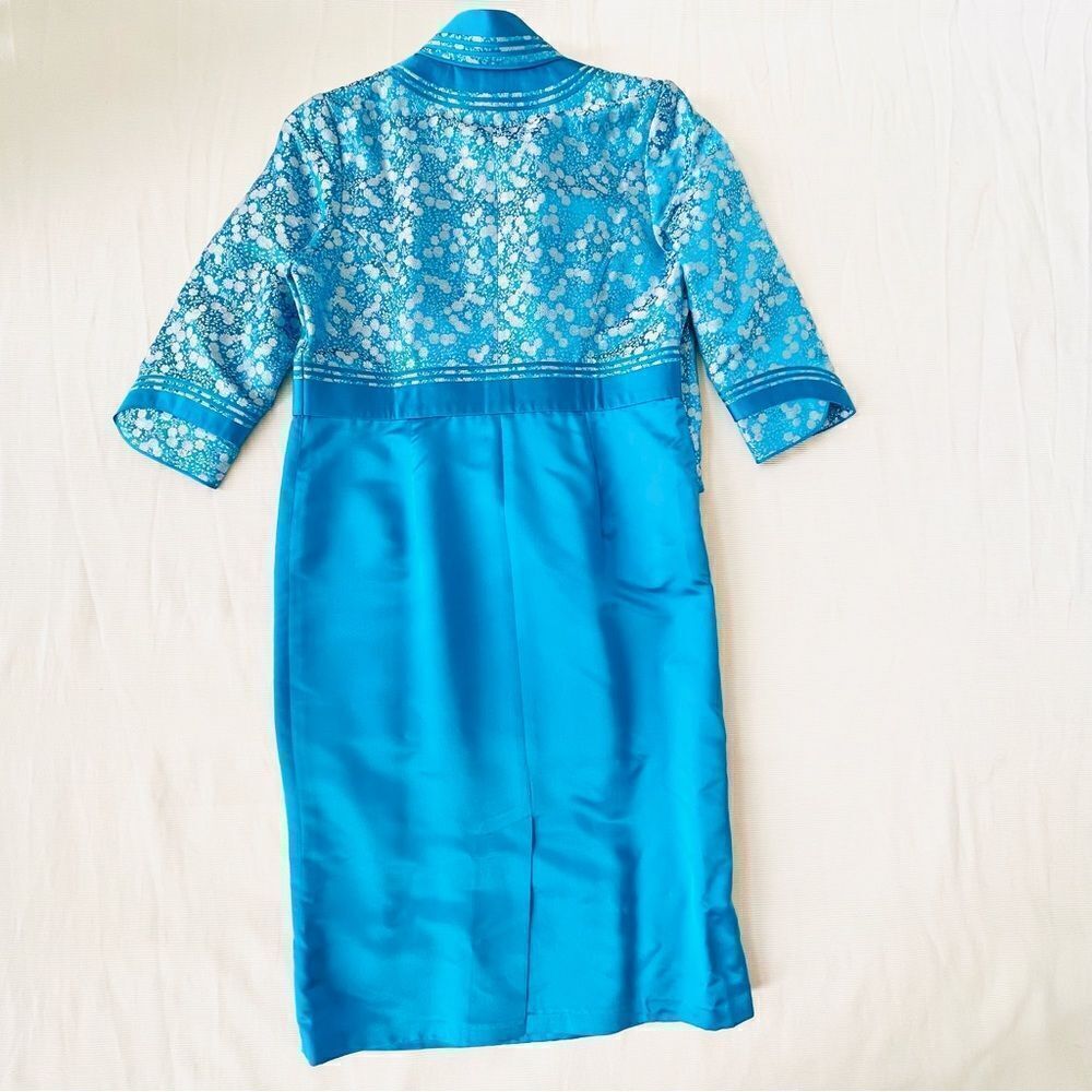 Womens Dress Silk Custom 3/4 Sleeve Floral Dressy Asian Holiday Party Wedding S - Picture 3 of 5